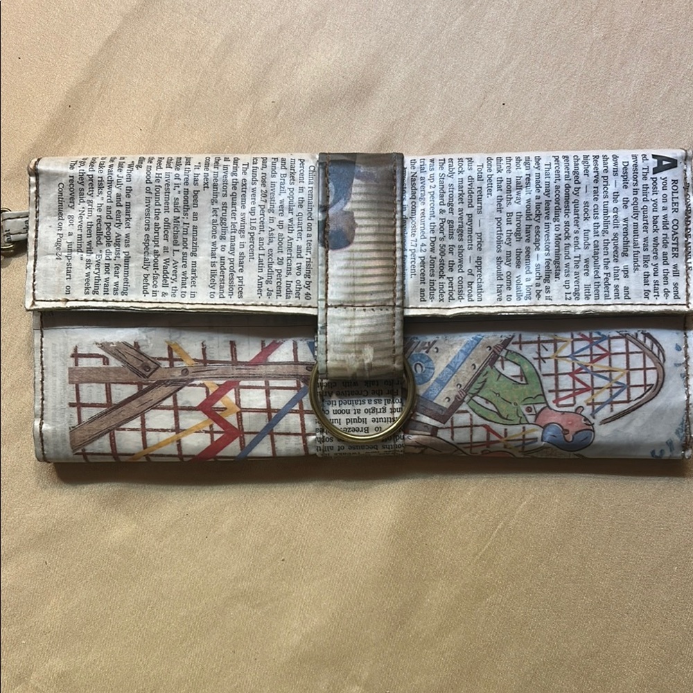 Artistic Newspaper Print Clutch w/wrist chain